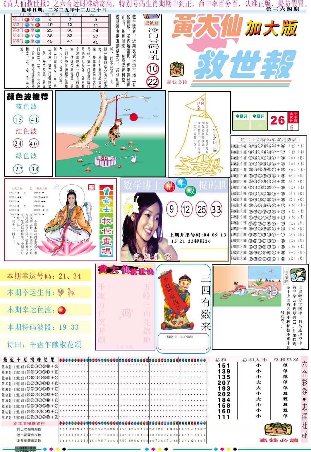 364期黄大仙救世A加大版[图]