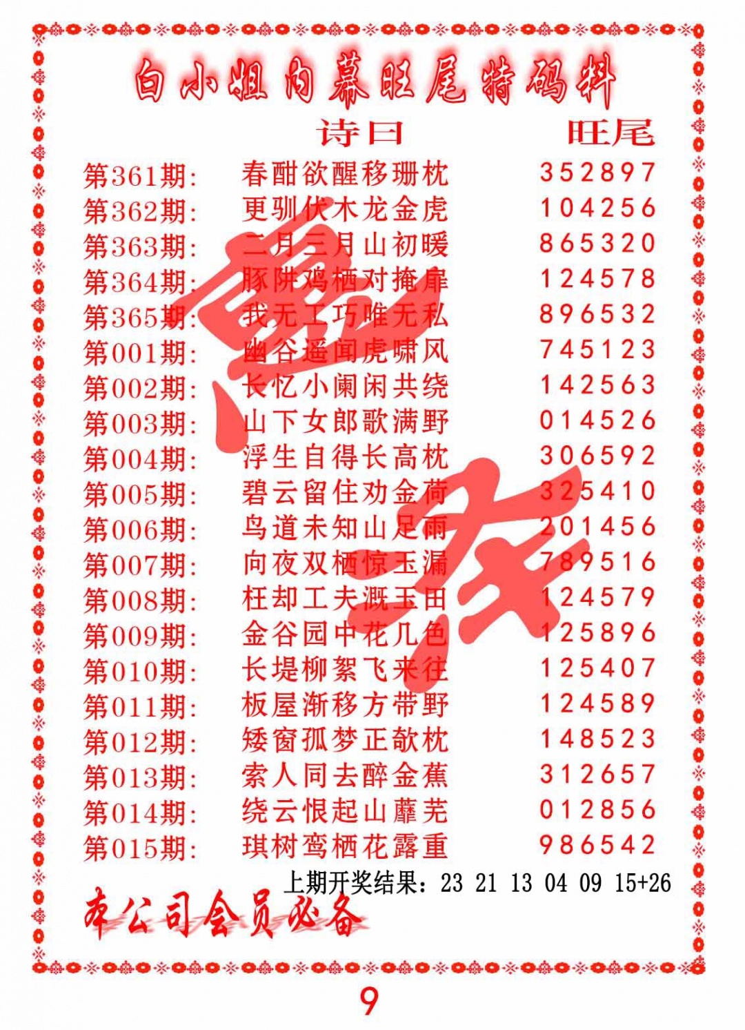 364期内幕旺尾特码料[图]