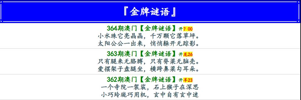 364期金牌谜语[图]