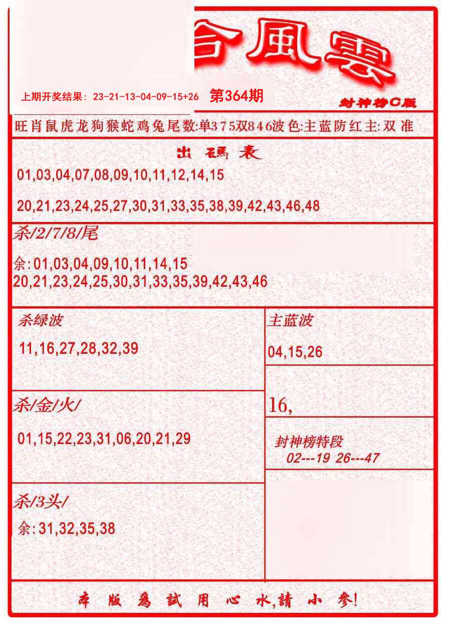 364期六合风云B[图]